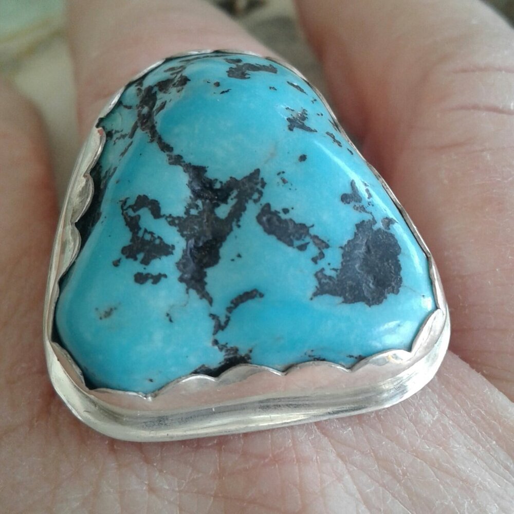 Natural  Turquoise Nugget Gemstone and Sterling Silver Ring